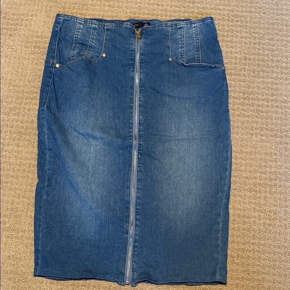 One 5 One Dark Blue Denim Pencil Skirt